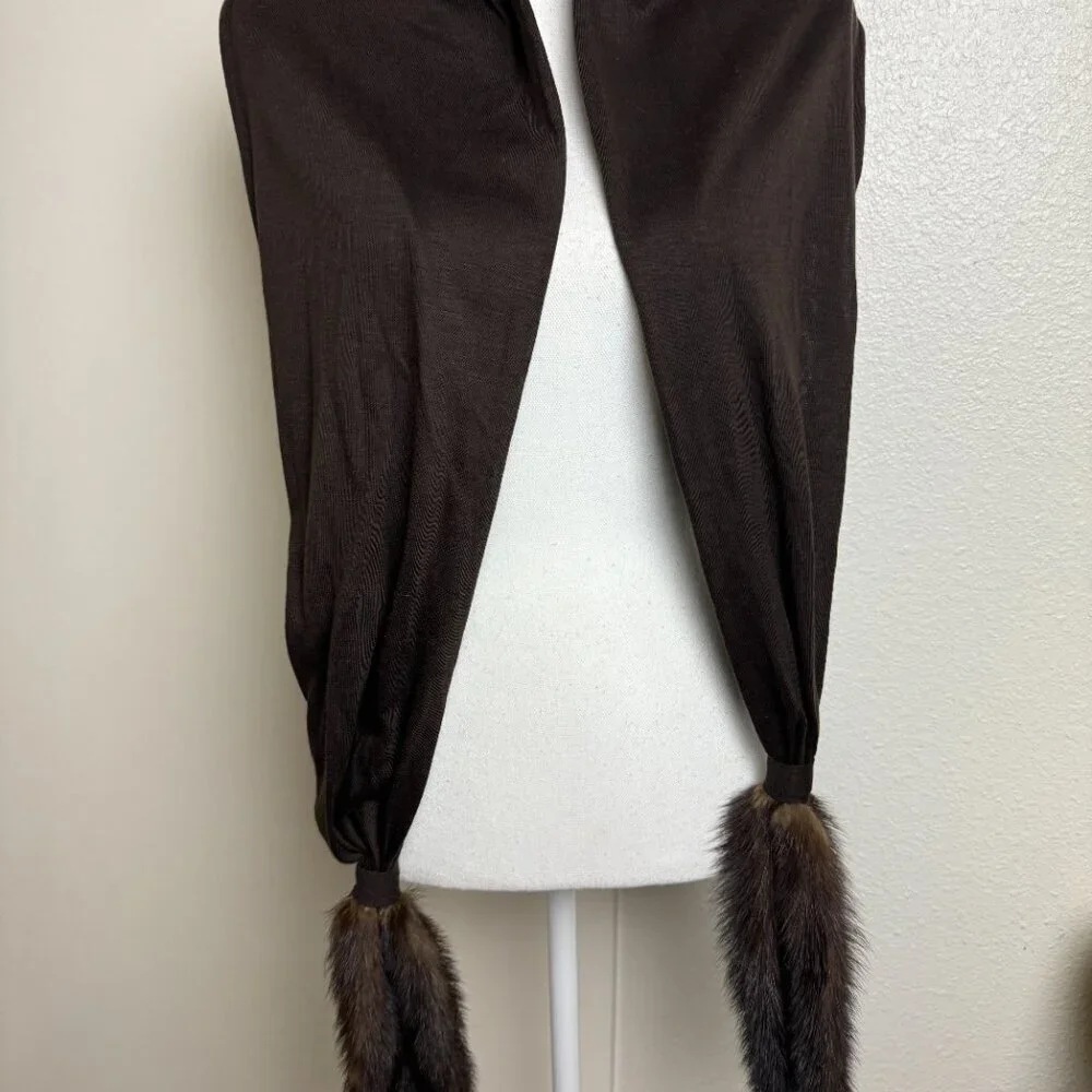 Scarf Dark Chocolate with  Real Mink Fur Long